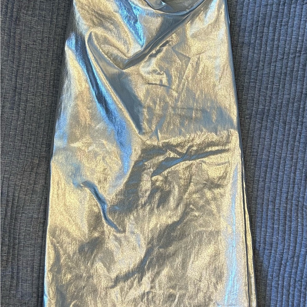 Zara Metallic Silver Strapless Dress